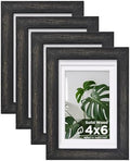 Egofine 4x6 Picture Frames Set of 4, Made of Solid Wood Covered by Plexiglass 3x4.5 and 3.5x5 with Mat or 4x6 without Mat, for Table Top Display and Wall Mounting Photo Frame, Driftwood Black by Egofine
