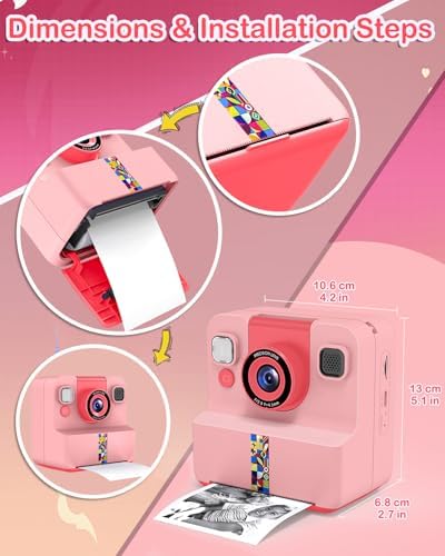 Kids Instant Print Camera, Selfie Camera Gift for Girls Boys 3-12, Pink - Image 6
