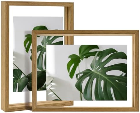 Egofine 9x12 Floating Frames Set of 2, Double Plexiglass Picture Frame, Made of Solid Wood Display Any Size Photo up to 9x12, Wall Mount or Tabletop Standing, Carbonized by Egofine