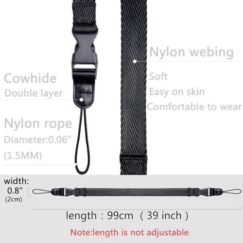 Camera Neck Straps Short,Binocular Strap with Quick Release Buckle,Washable,Black,39 Inch - Image 3