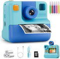 Kids Camera Instant Print, Christmas Birthday Gifts for Girl Boys 3-12 Years Old, FHD Selfie Digital Video Cameras Toddler 3 Rolls Print Paper & 32G Card (Blue) | FHD Selfie Digital Video Cameras Toddler 3 Rolls Print Paper & 32G Card (Blue) by GREENKINDERKidsCamera