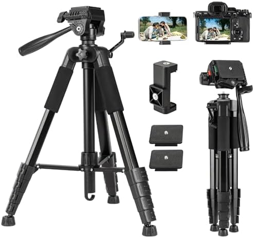 74'' Camera Tripod, Fotopro Lightweight Aluminum Travel Tripod for DSLR Camera and Phone with Detachable 3-Way Pan-Tilt Head Carry Bag and Mount Phone Stand for Video Recording Live Streaming by Fotopro