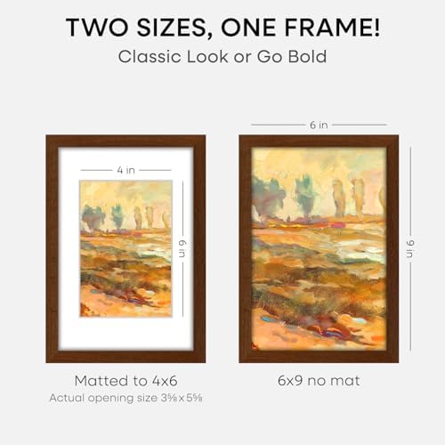 Homeforia 6x9 Brown Oak Picture Frame, High-End Wood, 4x6 Mat, Glass - Image 2
