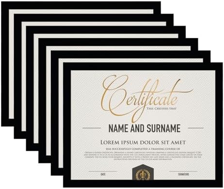 8.5x11 Picture Frame Set of 6, Certificate Document Frame, Diploma Frame, Display Pictures 8.5x11 Without Mat, Black by BSRHOME