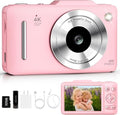 Digital Camera 4K for Kids-48MP Autofocus Vlogging Camera with 32GB Card, 16X Zoom, Anti-Shake, Compact Point and Shoot Camera for Teens Beginners, Birthday Gift Pink by QUIOF