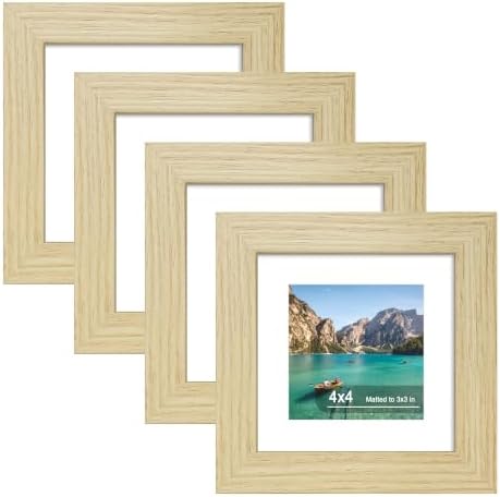 4x4 Picture Frame Set of 4 with Real Glass, Wall & Tabletop Display by SZYUU