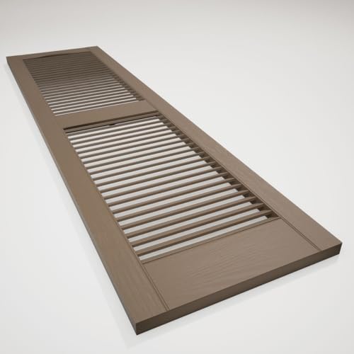 14 1/2"W x 55"H Lifetime Vinyl, Standard Cathedral Top Center Mullion, Open Louver Shutters, w/Installation Shutter-Lok's & Matching Screws (Per Pair), French Roast - Image 6