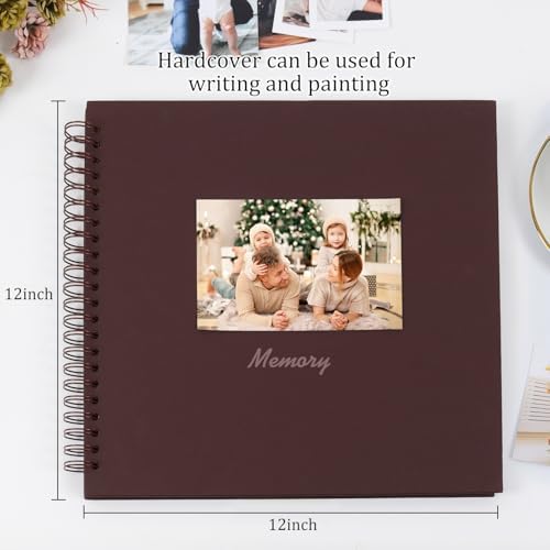 RECUTMS 12x12 Scrapbook 60 Page Kraft Paper DIY Travel Kids Album Coffee - Image 3