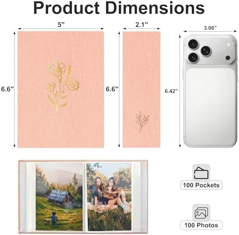 Holoary Photo Album 4x6 100 Photos, 100 Pockets 4”x6” Picture Album, Linen Fabric Cover Picture Book for Photos, 4x6 Photo Albums for Family Weddings Travel Memories(Pink) - Image 2