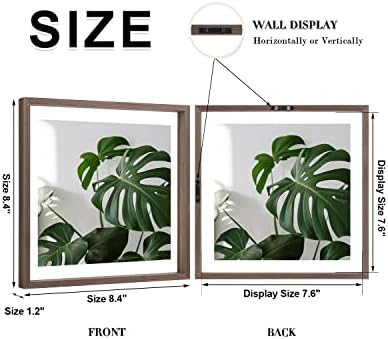 Egofine 8x8 Floating Frames Set of 2, Double Plexiglass Picture Frame, Made of Solid Wood Display Any Size Photo up to 8x8, Wall Mount or Tabletop Standing, Brown - Image 2