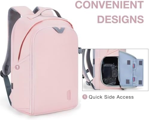 BAGSMART Camera Backpack, DSLR SLR Camera Bag Backpack Fits 15.6 Inch Laptop, Waterproof Camera Case for Photographers and Women,with Rain Cover,Tripod Holder,Pink - Image 5