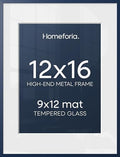 Homeforia 12x16 Blue Picture Frame, High-End Metal, 9x12 Mat, Glass by Homeforia