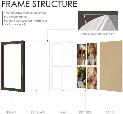 DUENPY 12x16 Collage Frame For 4 5x7 Photos Walnut - Image 3