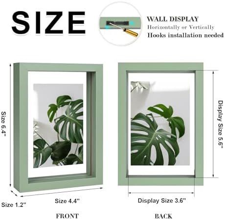 Egofine 4x6 Floating Frames Set of 2, Double Plexiglass Picture Frame, Made of Solid Wood Display Any Size Photo up to 4x6, Wall Mount or Tabletop Standing, Green - Image 2