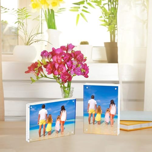 Meetu Acrylic Picture Frame 6x8 Tabletop Photo Frame Magnetic Double Sided Frame Free Standing Desktop for Display Document, Certificate, Photograph, Artwork in Office Room - Image 4