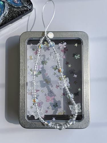Drawwind Phone Charm Beaded Wristlet Strap Universal Cell Phone Lanyard Cute Bracelet Wrist Strap Beaded Chain String Handmade Accessories for Case Camera Bags (Multi Butterfly) - Image 4