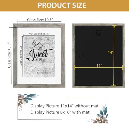 Califortree Grey Wooden 11x14 Picture Frame Set of 2 - Display Photos 8x10 with Mat or 11x14 Without Mat, Wall Mounting Frames - Image 5