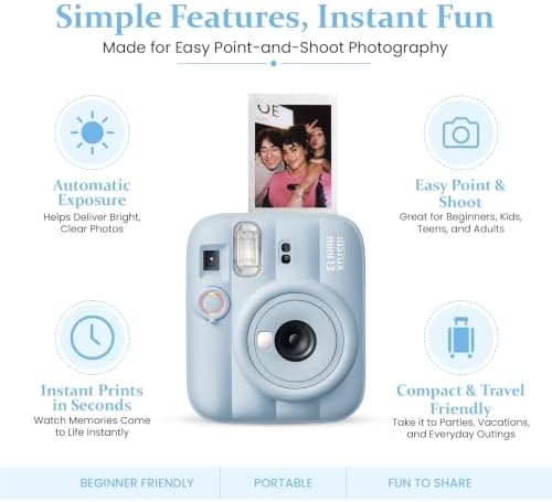 FUJIFILM instax Mini 13 Frost Blue Instant Camera Bundle with 20 Sheets instax Mini Film, Carrying Case, Photo Album, Assorted Photo Frames & BluebirdSales Microfiber Cleaning Cloth (Frost Blue) - Image 3