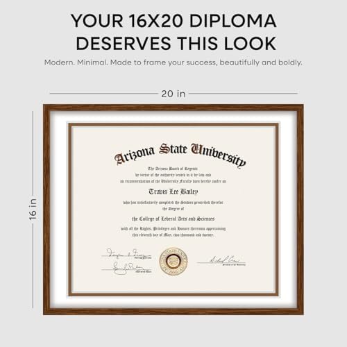 Homeforia 16x20 Brown Oak Diploma Frame, High-End Wood, 14x17 Mat, Glass - Image 2
