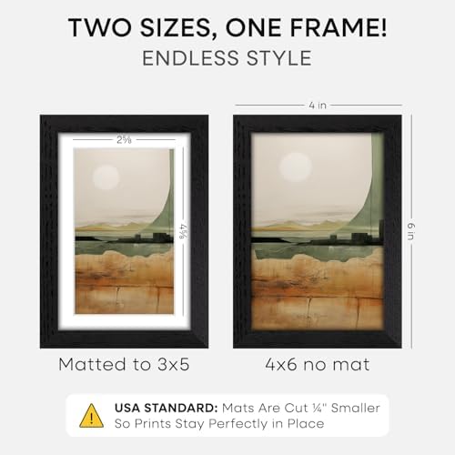 Homeforia 4x6 Black Oak Picture Frame, High-End Wood, 3x5 Mat, Glass - Image 2