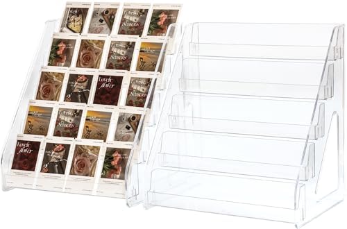 5 Tier Card Stand, 2 Pack Clear Card Display for Greeting Cards, Postcards, Stickers,Sports Cards,Trading Card,Tiered display rack,Retail Photos Shelf for Vendors Craft Collection Show (2Pack-5Tier) by Rusnugic