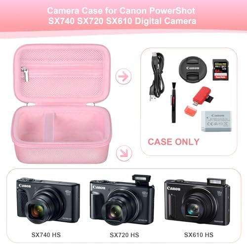 RAIALL Camera Case for Canon PowerShot SX740/ SX730/ SX720/ SX710/ SX620/ SX610 HS Digital Camera, SX740/ SX730 Vlogging Camera Travel Hard Bag, Mesh Pocket for Battery, SD Card and Cable, Pink - Image 3
