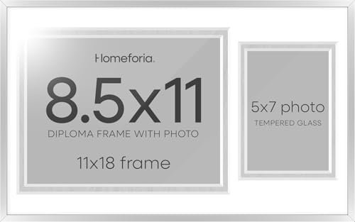 Homeforia 11x18 Silver Diploma Frame, High-End Metal, 8.5x11 & 5x7 Mat by Homeforia