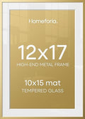 Homeforia 12x17 Gold Picture Frame, High-End Metal, 10x15 Mat, Glass by Homeforia