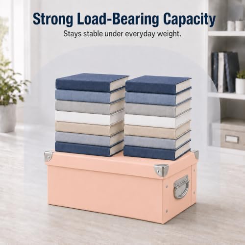 GUOZI Collapsible Storage Box, Decorative Memory Box with Lid & Metal Reinforced Corners, Cardboard File Bin with Handles, Organizer Gift Box for Keepsake Toy Photos Office Nursery Wardrobe Bookshelf - Image 5