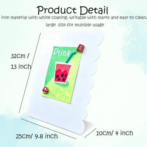 2 Pack Metal White Scalloped Magnet Display Board, 13" × 10" Anti-Slip Magnetic Bulletin Board Tabletop Memo Craft Photo Stand Small Business Supplies for Home Office Vendor Booth Events Classroom - Image 2