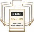 8 Pack Acrylic Sign Holder 8.5x11 Gold Frames, Wedding Table Number Holders Double Sided Vertical Clear Display Stand, Picture Holders for Tables, Menus, Flyers, Party and Office Decor by DECOHOBO