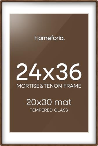Homeforia 24x36 Mortise&Tenon Walnut Poster Frame, 20x30 Mat, Glass by Homeforia