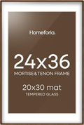 Homeforia 24x36 Mortise&Tenon Walnut Poster Frame, 20x30 Mat, Glass by Homeforia