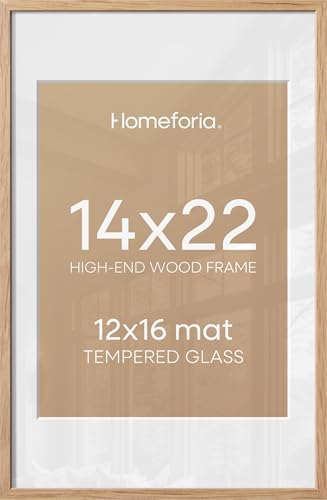 Homeforia 14x22 Natural Oak Picture Frame, High-End Wood, 12x16 Mat, Glass by Homeforia