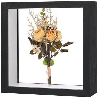 M METERXITY 1-Pack Dried Flower Frame, 6 x 6 Inch Double Acrylic Wooden Dried Flower Photo Floating Frame for Tabletop/DIY/Handicrafts [Black] by MMETERXITY
