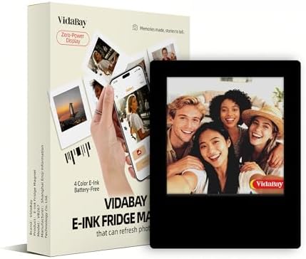 E-Paper Fridge Magnet Classic Plus, E-Ink Battery-Free Instant Photo Style Display, Wireless NFC Picture Frame, Phone-Controlled Acrylic Memo Board for Party/Travel/Home & Gifts, Compatible iPhone 13 and Newer (Black) by Efulycozyy