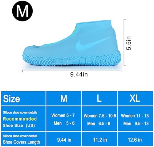 Shiwely Silicone Waterproof Shoe Covers, Upgrade Reusable Overshoes with Zipper, Resistant Rain Boots Non-Slip Washable Protection for Women, Men (M (Women 5-7, Men 5-6), Blue) - Image 5