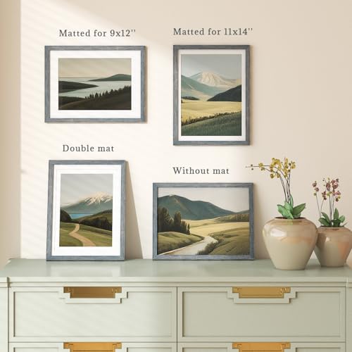 Egofine 12x16 Picture Frames Set of 4, Made of Solid Wood Covered by Plexiglass 9x12 and 11x14 with Mat or 12x16 without Mat, for Wall Mounting Photo Frame Rustic Blue - Image 6