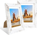 4x6 Picture Frame Set of 2, 4 x 6 Wood Photo Frames with Mat for 3.5x5, Rustic Natural Wooden Frame with Real Glass Cover for Wall and Tabletop Display,Distressed White by CCDCC
