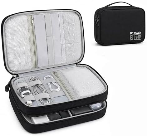 Electronic Organizer Travel Essentials Case, Waterproof Double Layer Cable Storage Pouch Bag for Charger, USB Cords, Power Bank, Phone Mouse SD Card Earphone Camera, Tablet (Up to 11 inch) - Image 2