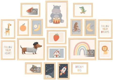 upsimples Picture Frames set of 19, Including 8x10, 5x7, 4x6 Natural Frame by upsimples