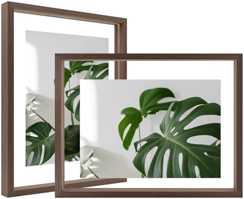 Egofine 9x12 Floating Frames Set of 2, Double Plexiglass Picture Frame, Made of Solid Wood Display Any Size Photo up to 9x12, Wall Mount or Tabletop Standing, Brown by Egofine