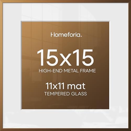 Homeforia 15x15 Bronze Picture Frame, High-End Metal, 11x11 Mat, Glass by Homeforia