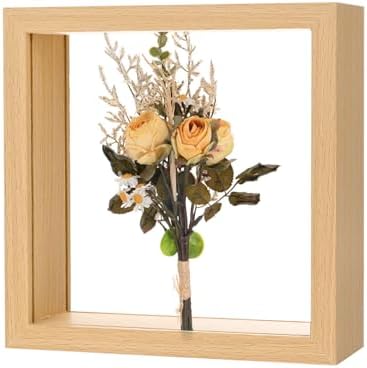 M METERXITY 1-Pack Dried Flower Frame, 6 x 6 Inch Double Acrylic Wooden Dried Flower Photo Floating Frame for Tabletop/DIY/Handicrafts [Wood Color] by MMETERXITY