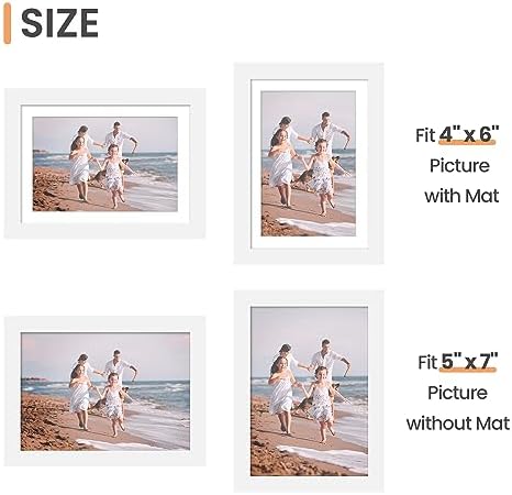 upsimples 5x7 Picture Frame Set of 10, Display Pictures 4x6 with Mat or 5x7 Without, Multi Photo Frames Collage for Wall or Tabletop Display, White - Image 5