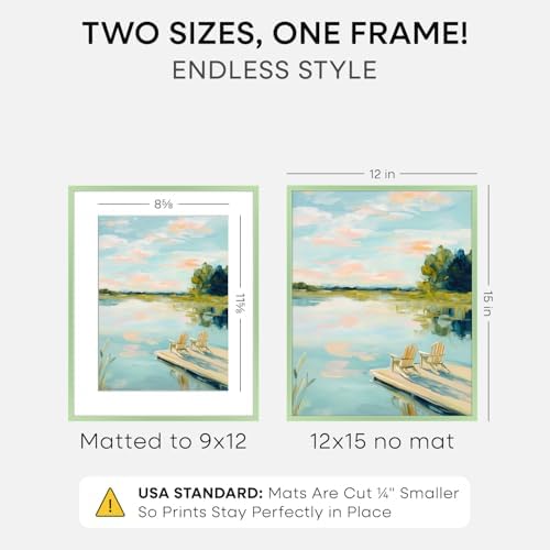 Homeforia 12x15 Green Picture Frame, High-End Metal, 9x12 Mat, Glass - Image 2