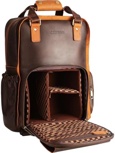 STAR VISTA Bernini Vintage Full Grain Leather Camera Backpack for DSLR/SLR, Camera Case for Photographers, with Tripod Holder, Fits 15.6" Laptop, Casual Outdoor Rucksack, YKK Zippers by STARVISTA