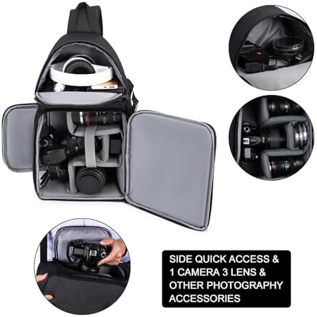 CADeN Camera Bag Sling Backpack for DSLR/SLR Mirrorless Camera Waterproof, Camera Case Compatible for Sony Canon Nikon Camera and Lens Tripod Accessories Black - Image 2