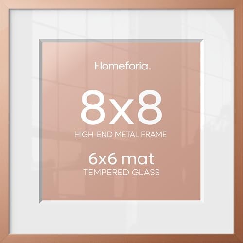 Homeforia 8x8 Rose Picture Frame, High-End Metal, 6x6 Mat, Glass by Homeforia