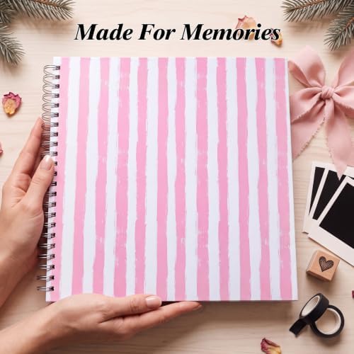 12 x 12in Pink Scrapbook Album, 60 Pages Striped Creative DIY Photo Album - Image 7